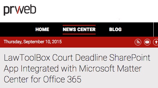 LawToolBox Court Deadline SharePoint App Integrated with Microsoft Matter Center for Office 365