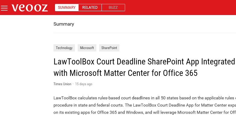 LawToolBox Court Deadline SharePoint App Integrated with Microsoft Matter Center for Office 365