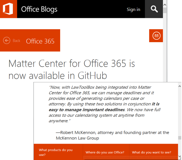 Microsoft Releases Matter Center Code on GitHub and notes LawToolBox Integration