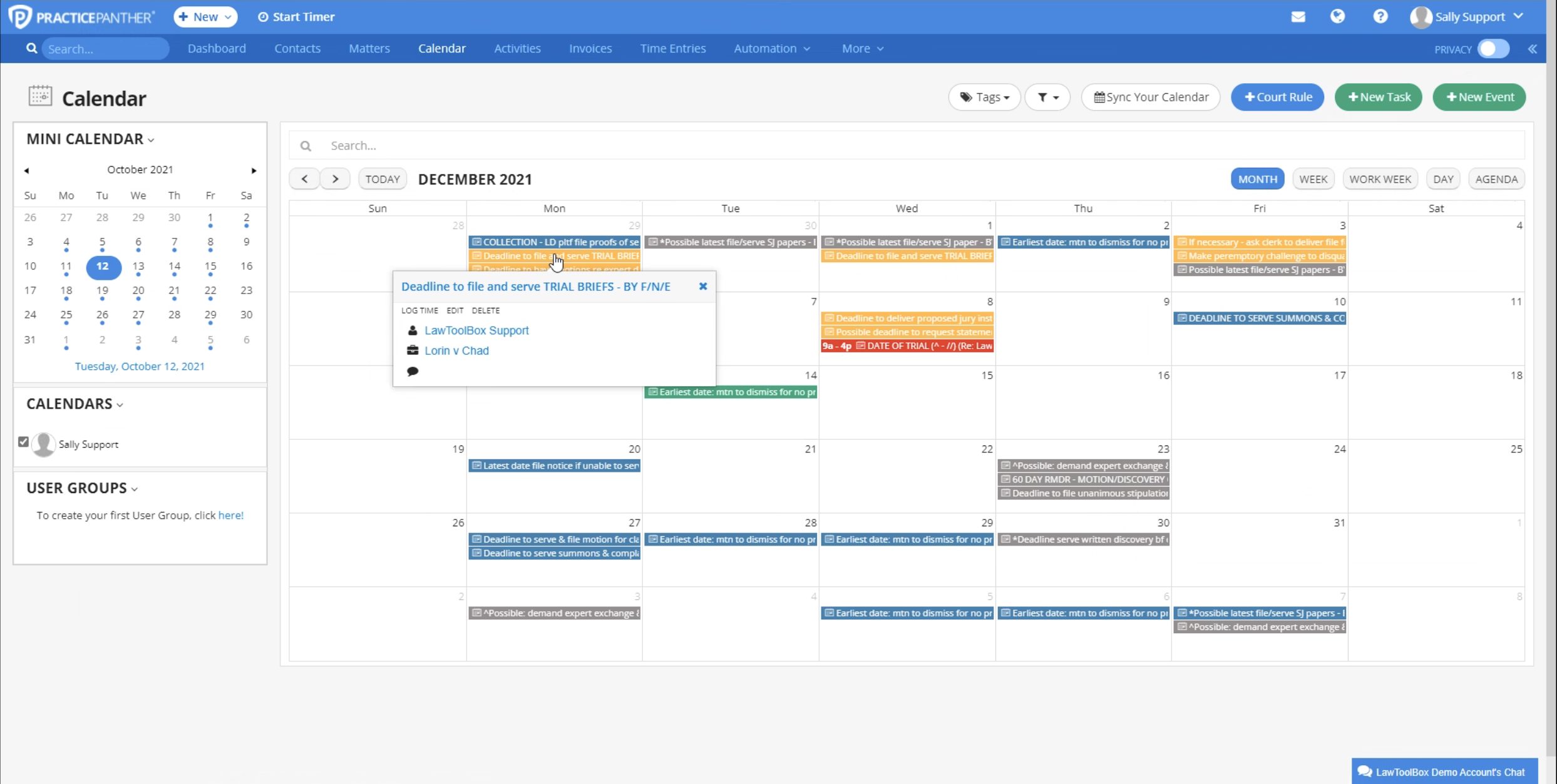 Edit deadlines from inside your PracticePanther calendar to easily customize for your practice.