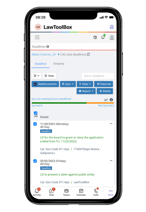 Mobile view of the deadline calculating tool in LawToolBox